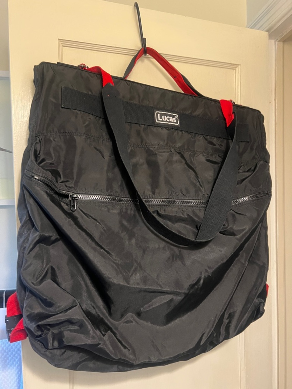 Black Lucas Garment/Tote Bag with Red Accents